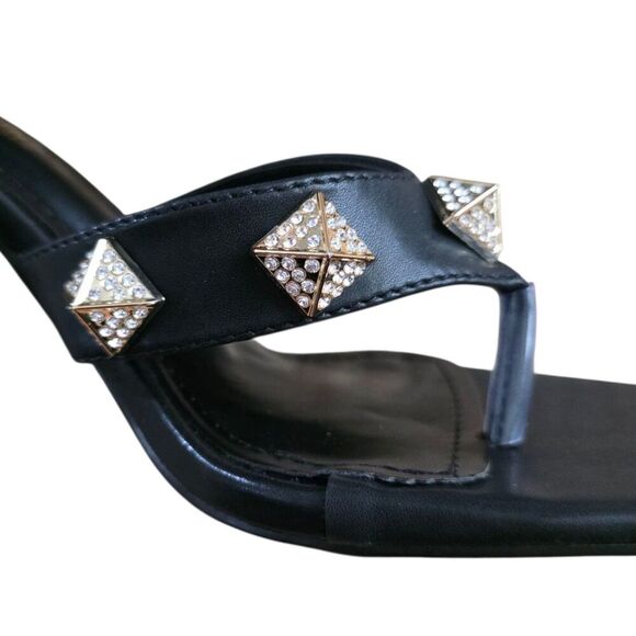 Cape Robbin Black Spike Trim Strappy Thong High Heels 8 - Picture 4 of 5